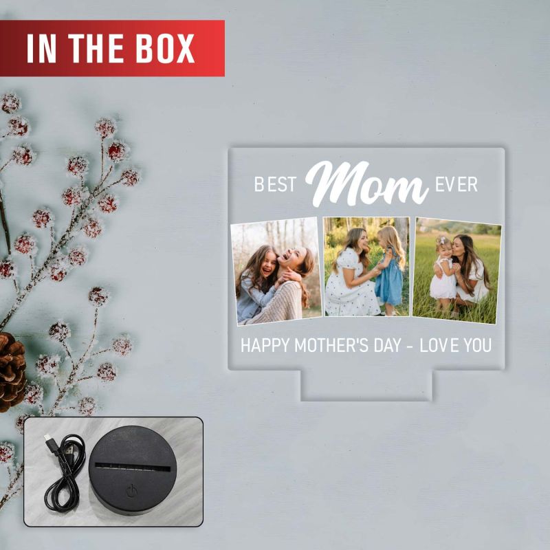 Personalized Best Mom Ever LED Night Lamp Warm White USB Gift for Mom Mother’s Day